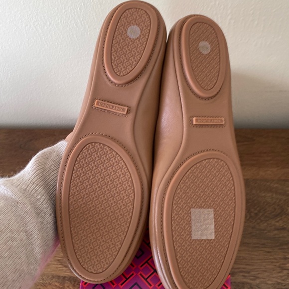 Tory Burch Minnie Travel Ballet Flats Royal Tan Gold Nappa Leather Shoes - 8.5 - Picture 6 of 7